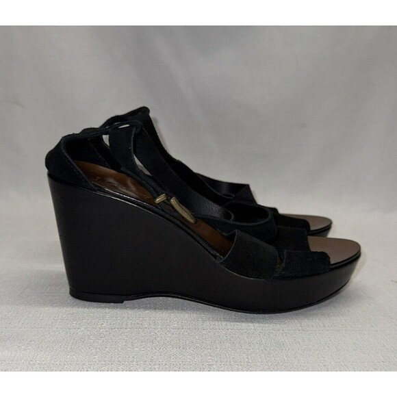 J Crew Y2K Black Boho Leather Suede Strappy Platform Made in Italy Sandals Sz. 7 - Picture 2 of 9